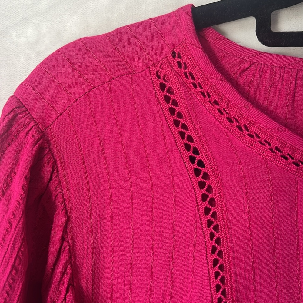 Knox Rose Top Pink Short Sleeve Round Neck Eyelet Embroidered Top Size Large - Picture 8 of 16